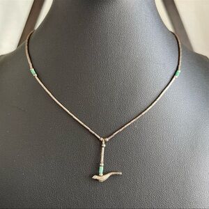 Vintage Native American Liquid Silver Bird Beaded Necklace
